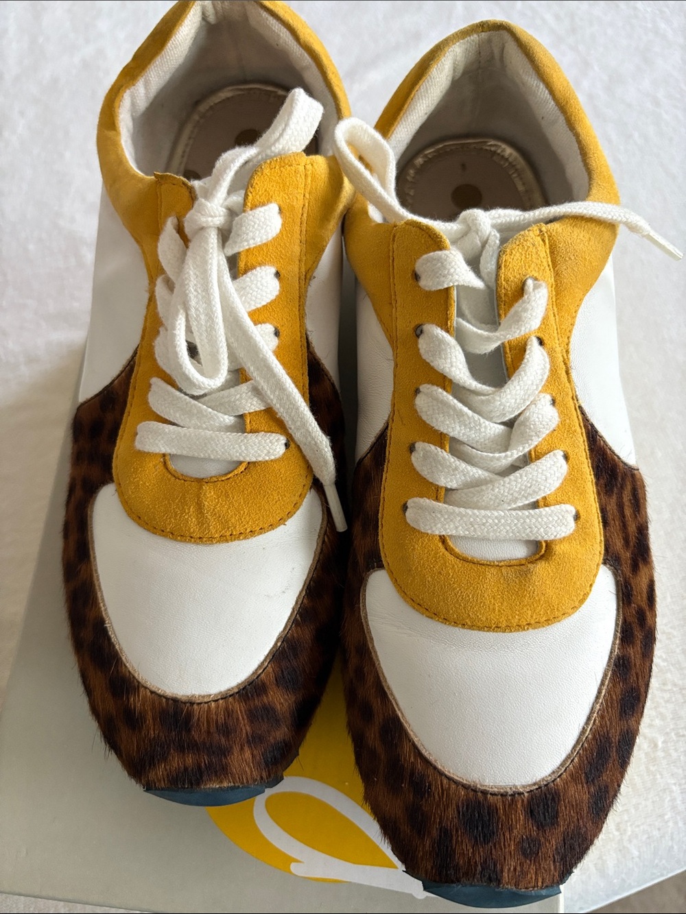 b.o.c. White and Mustard Yellow Leopard Accent Sneakers